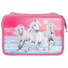 Federmappe Glitzer Pink drei Fächer, gefüllt Miss Melody Pink