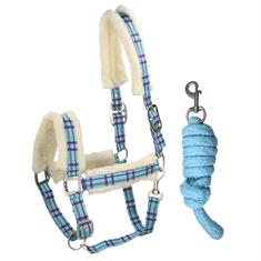 Halfterset mit Kunstfell Check QHP Blau