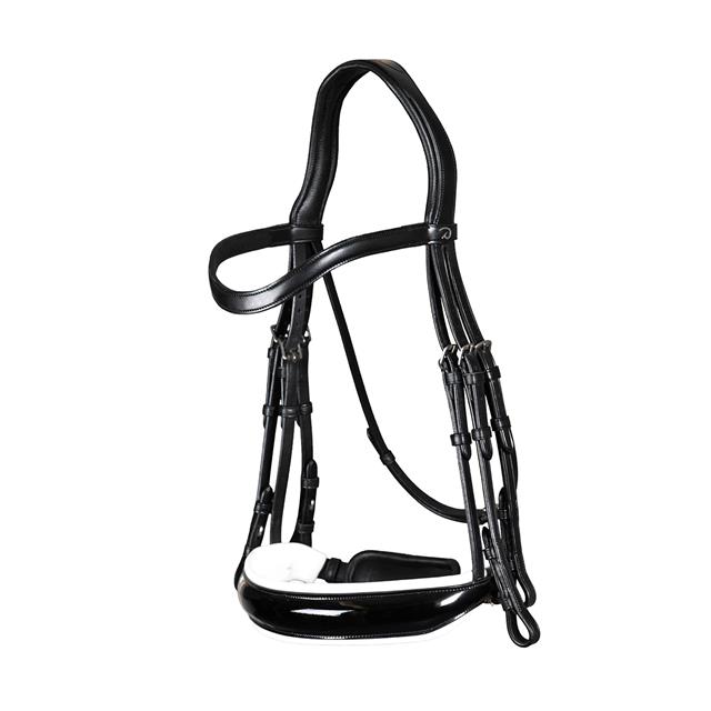 Kandare mit breitem Nasenriemen Lackleder Weiß Unterlegt Dressage Collection Dy'on Schwarz