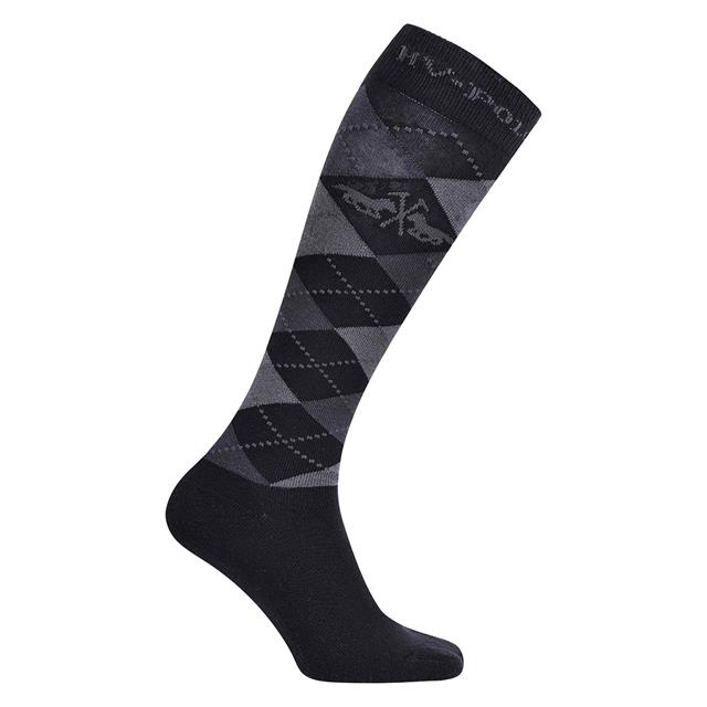 Kniestrümpfe Argyle HV POLO Schwarz-Hellgrau