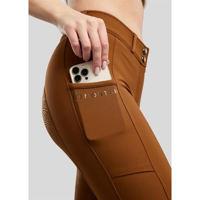 Reithose MOMegan Yati Phone Pockets Vollbesatz Silikon Montar Braun