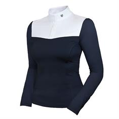 Turniershirt Refined Langärmlig Equestrian Stockholm Dunkelblau-Weiß